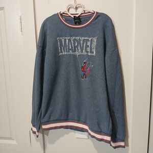 Marvel BoxLunch Spider-Man Embroidered Blue Striped Trim Sweatshirt MD